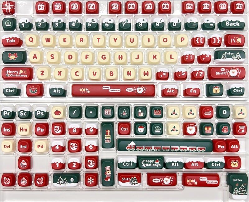 YMKPVR KBDiy Christmas Carnival KOA Profile Keycap Set,133 Keycaps, Red Xmas Santa Snowflake PBT Custom Keycaps for Mechanical Keyboard, Compatible with ANSI/ISO, 60%, 65%, 75%, TKL, Full-Sized Layout - Image 2